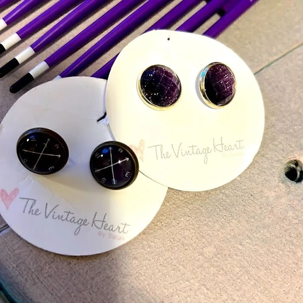 NewโAmethystย Purpleโ+โbronzeโNauticalโStudโEearrings